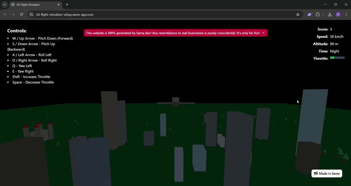 Made this Flight Simulator game with one prompt...